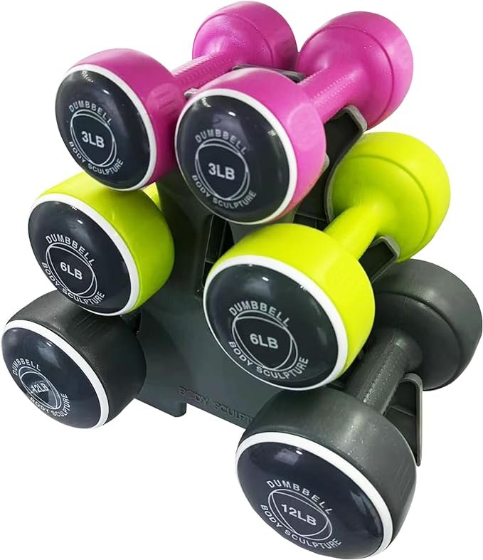 Body Sculpture Dumbbell Set with Rack: 3, 6, 12 lb Weights