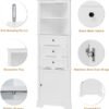 "Merax Corner Storage Cabinet with Drawers and Door, Tall Bathroom Organizer, Adjustable Shelves, White"