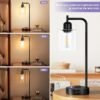 "Industrial Touch Table Lamps for Bedrooms Set of 2 with USB C+A Ports and Outlet, Black Bedside Lamps with Glass Shade"