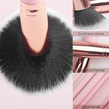 "Real Perfection 16pcs Makeup Brushes Set with 1 Eyebrow Razor, Premium Synthetic Foundation Blending Face Powder Eye Shadow Concealer Make Up Brushes Tool Kit, Pink"