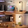 "Industrial Touch Table Lamps for Bedrooms Set of 2 with USB C+A Ports and Outlet, Black Bedside Lamps with Glass Shade"