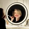 "ROLOVE Round LED Makeup Mirror with 360° Rotation and Smart Dimming Feature - 20 x 20 Inches, Aluminum Frame"