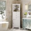 "Merax Corner Storage Cabinet with Drawers and Door, Tall Bathroom Organizer, Adjustable Shelves, White"