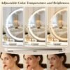 "ROLOVE Round LED Makeup Mirror with 360° Rotation and Smart Dimming Feature - 20 x 20 Inches, Aluminum Frame"