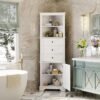 "Merax Corner Storage Cabinet with Drawers and Door, Tall Bathroom Organizer, Adjustable Shelves, White"