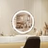 "ROLOVE Round LED Makeup Mirror with 360° Rotation and Smart Dimming Feature - 20 x 20 Inches, Aluminum Frame"